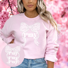 Load image into Gallery viewer, "PRAY W/ Lace Bow T-Shirt or Crewneck Sweatshirt