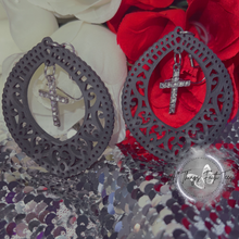 Load image into Gallery viewer, "Halo Hoops w/ rhinestone Cross Charm" Earrings 2.5'