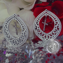 Load image into Gallery viewer, "Halo Hoops w/ rhinestone Cross Charm" Earrings 2.5'