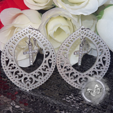 Load image into Gallery viewer, "Halo Hoops w/ rhinestone Cross Charm" Earrings 2.5'