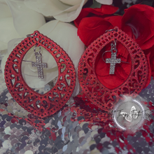 Load image into Gallery viewer, "Halo Hoops w/ rhinestone Cross Charm" Earrings 2.5'