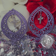 Load image into Gallery viewer, "Halo Hoops w/ rhinestone Cross Charm" Earrings 2.5'