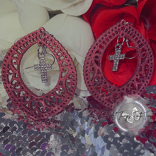 Load image into Gallery viewer, "Halo Hoops w/ rhinestone Cross Charm" Earrings 2.5'