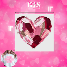 Load image into Gallery viewer, Valentine's Day ready to press transfers heart design in shades of pink and red on 11 inch square