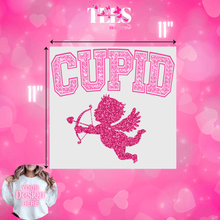 Load image into Gallery viewer, Pink glitter Cupid design Valentine's Day ready to press transfers for T-shirt decoration