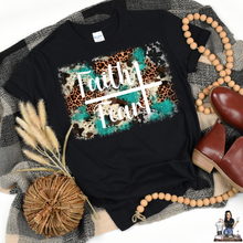 Load image into Gallery viewer, "Faith Over Fear Turqouise Animal Print" TEE