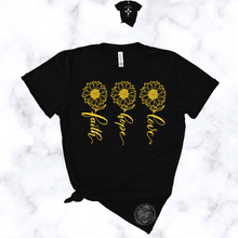 Load image into Gallery viewer, "Faith Hope Love Sunflower" TEE