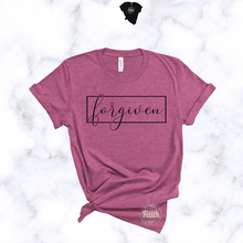 Load image into Gallery viewer, Forgiven Christian t-shirt in mauve with black script text front view