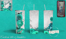 Load and play video in Gallery viewer, &quot;Teal Roses w/ Silver Glitter&quot; 20oz Sublimation Tumbler w/ Custom name
