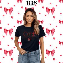 Load image into Gallery viewer, All Things Faith TEES Christian faith t-shirt in black with religious design worn by smiling woman
