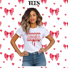 Load image into Gallery viewer, Loved Mama t-shirt from All Things Faith TEES featuring red checkered design on a white shirt

