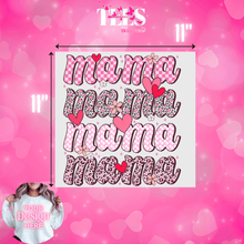 Load image into Gallery viewer, Valentine's Day ready to press transfers with pink and leopard print mama designs featuring hearts and flowers
