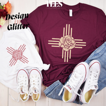 Load image into Gallery viewer, "New Mexico ZIA Glitter Rose" T-Shirt
